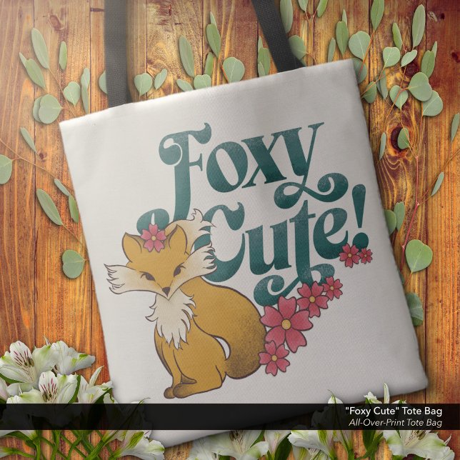 Foxy Cute med Flowers Tygkasse ("Foxy Cute" - Tote Bag with Cute Fox and Flowers Artwork.)