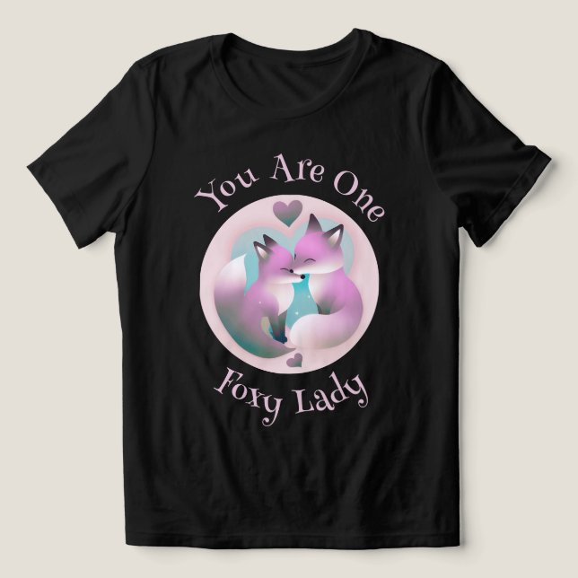 Foxy Dam | Fox Couple Kissing Valentiness Black T Shirt (Design Framsida)