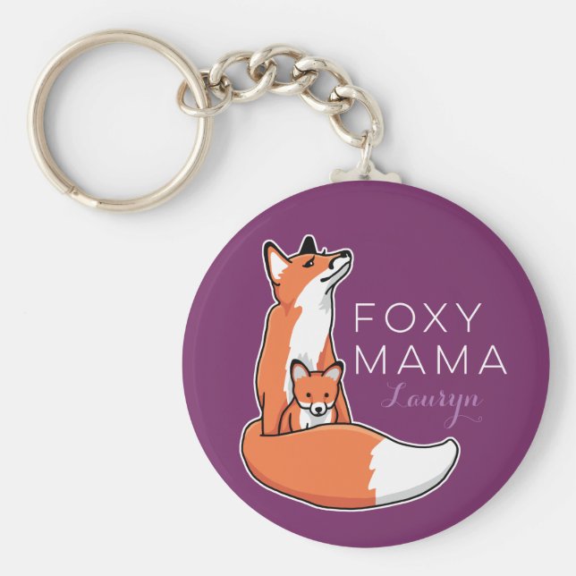 Foxy Fox Mamma med Baby, Personlig Nyckelring (Framsidan)