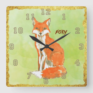Foxy Ginger Fox Watercolor Fyrkantig Klocka