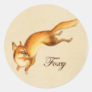 "Foxy" - Japansk Vintage-skiss av ett rävkvadratis Runt Klistermärke