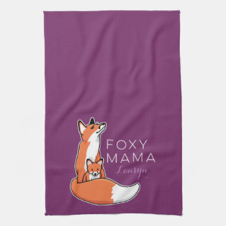 Foxy Mamma Red Fox med Valp, Personlig Kökshandduk