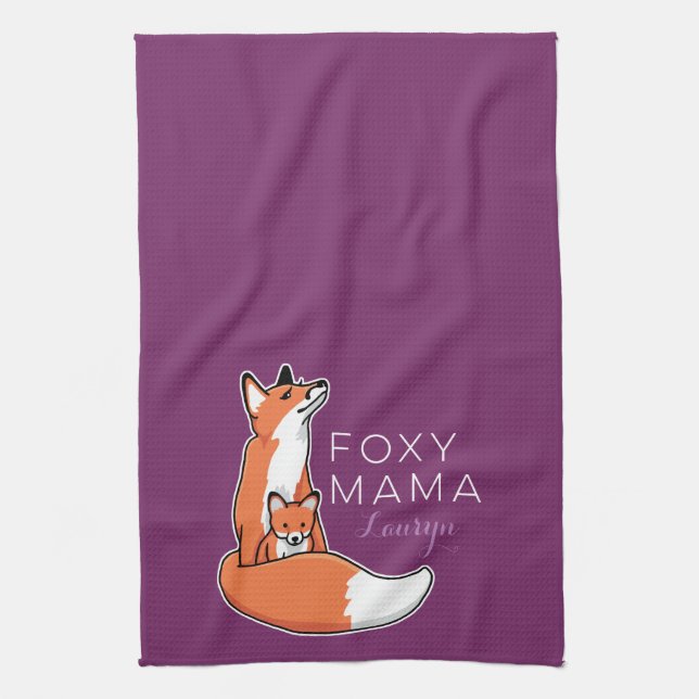 Foxy Mamma Red Fox med Valp, Personlig Kökshandduk (Vertikal)
