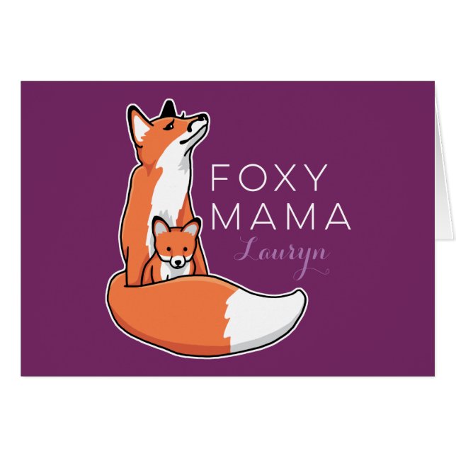 Foxy Mamma Red Fox med Valp, Personlig OBS Kort (Framsidan Horizontal)