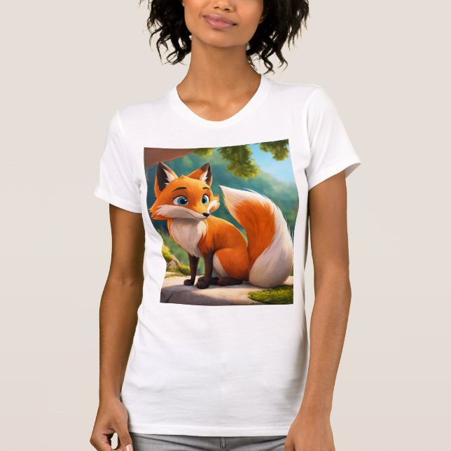 "Foxy Roligt: Tecknad Fox White Girl's T-Shirt" T Shirt (Framsida)