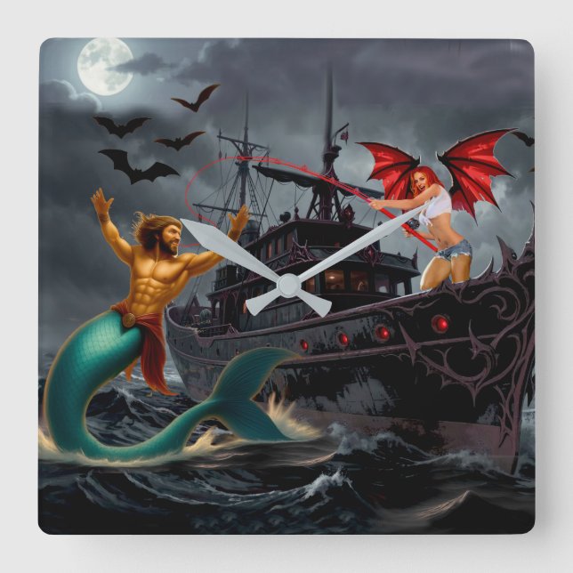 Foxy Roxy Vampire Rebel-Hög Hav  Fyrkantig Klocka (Framsida)