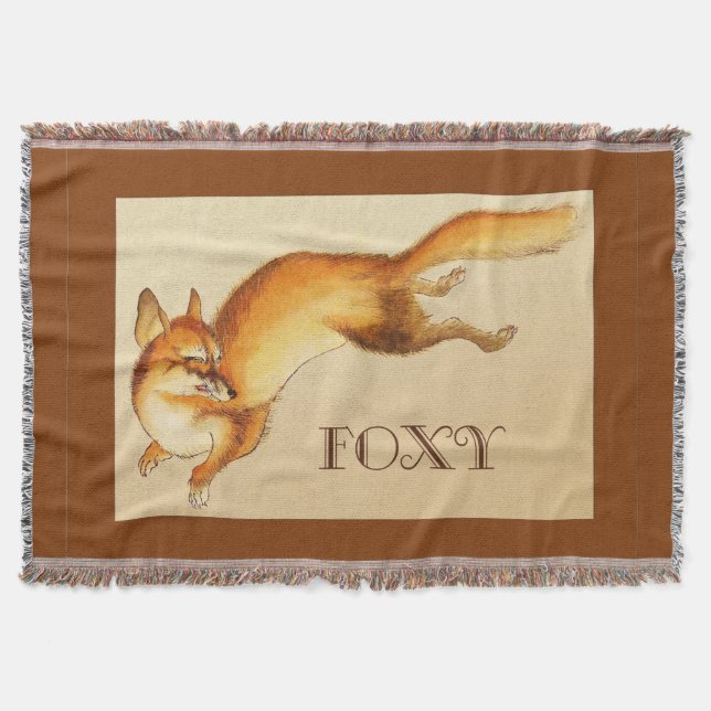 "Foxy" - Vintage japansk skiss av räv Filt (Framsidan)