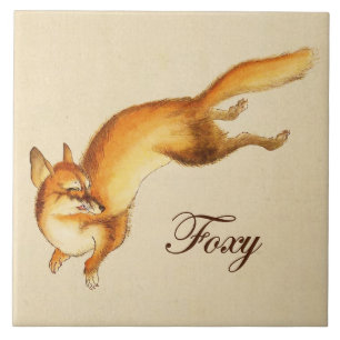 "Foxy" - Vintage japansk skiss av räv Kakelplatta