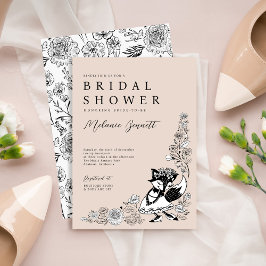 Foxy Woodland Fox Bride Elegant Sketched Blommigts Inbjudningar