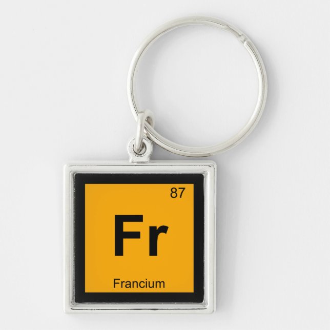 Fr - Francium Chemistry Periodic Bord Symbol Fyrkantig Silverfärgad Nyckelring (Framsidan)