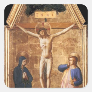 Fra Angelico-Crucified Kristus med Junggin Fyrkantigt Klistermärke