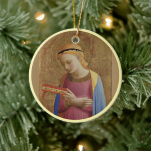 Fra Angelico Mary och Angel Julgransprydnad Keramik