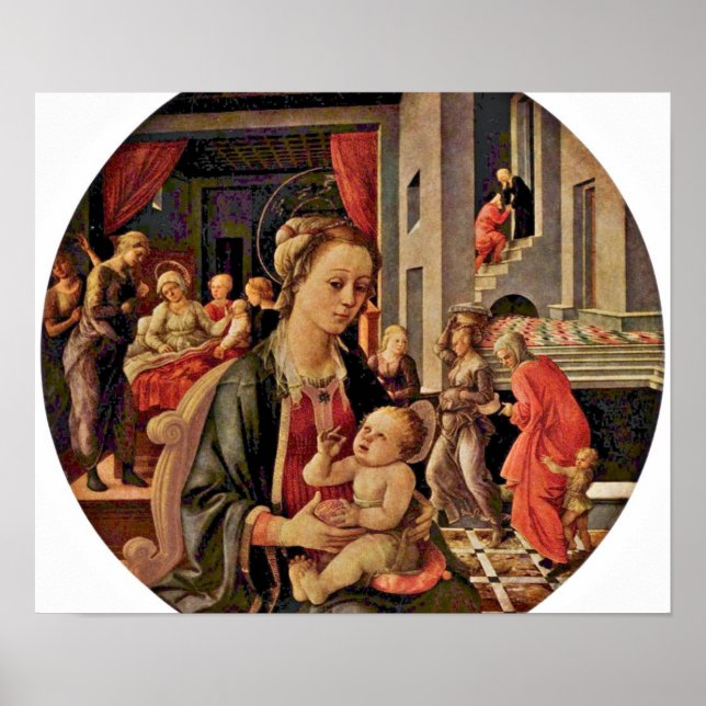 Fra Filippo Lippi - Madonna och Child tondo Poster (Framsidan)