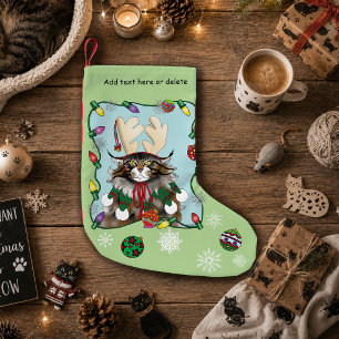 Fräck julkatthumor Maine Coon Grön Rolig Liten Julstrumpa