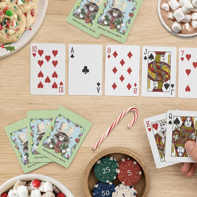 Fräck julkattshumor Maine Coon Grön Rolig Casinokort (Skapare uppladdad)