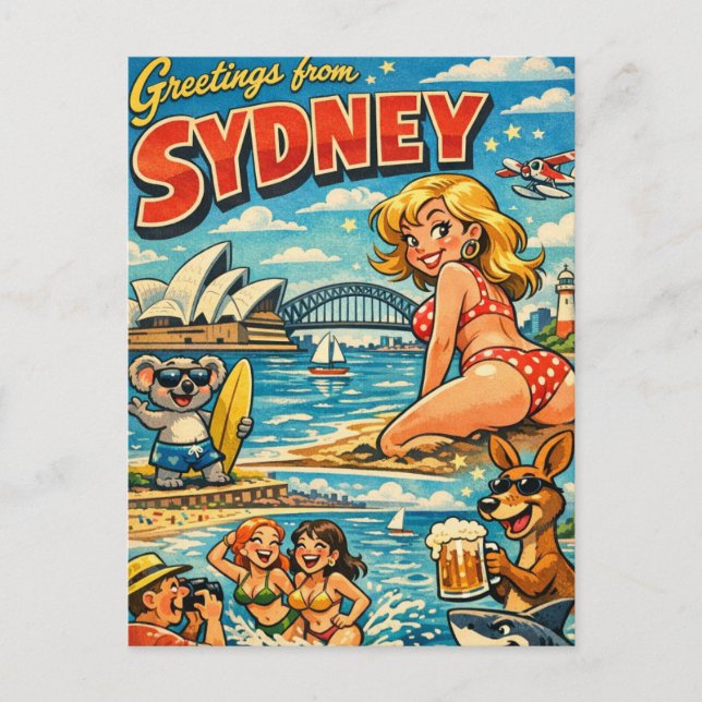 Fräck klassisk vykort från Sydney (Framsida)