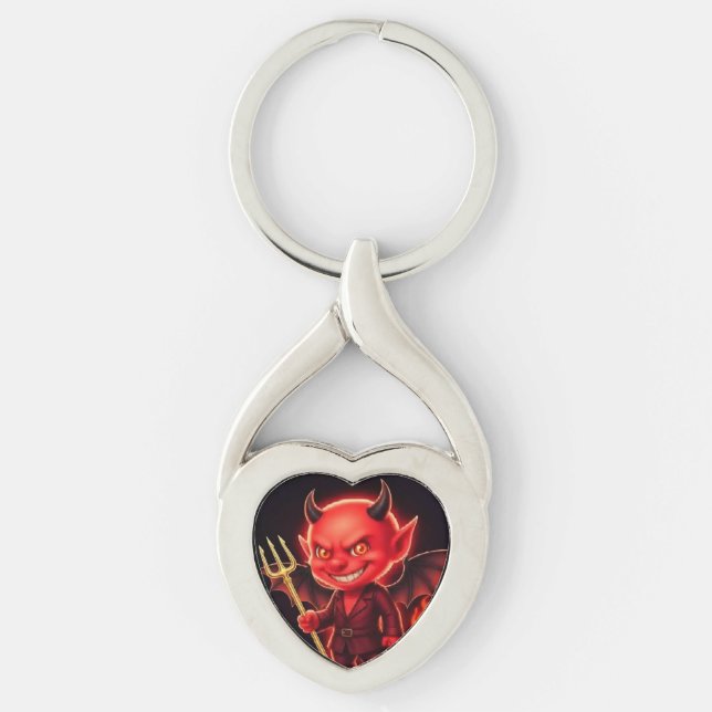 Fräck lilla djävul twisted heart silverfärgad nyckelring (Framsidan)