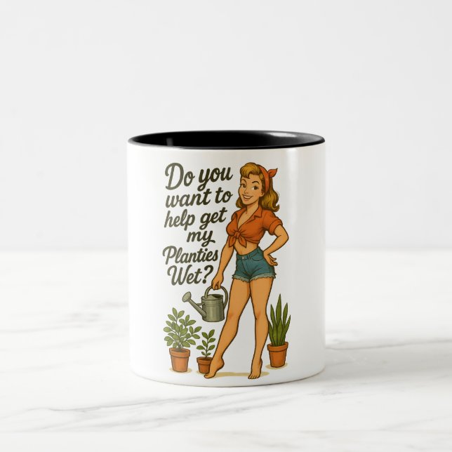 Fräck Pin-Up Trädgårdsmästare Växtlig Puns Design Två-Tonad Mugg (Center)
