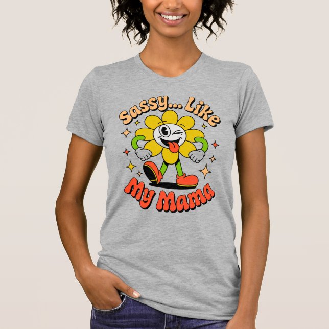 Fräck som min mamma Rollig Retro blomma Grå T-Shir T Shirt (Framsida)