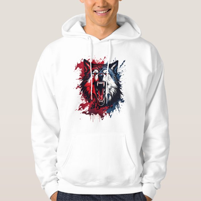 Fräcka alfa-Varger - röd och blå platterkonst | Vi Hoodie (Framsida)