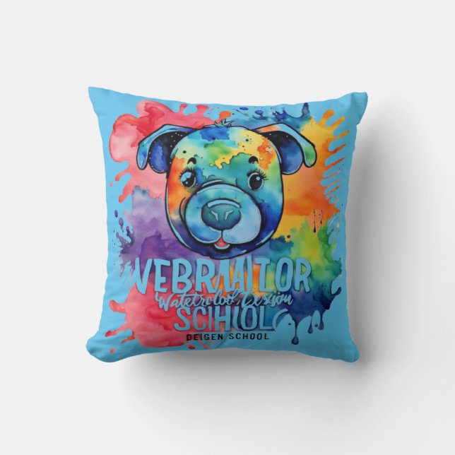 Fräcklig vattenfärgad hund kudde (Framsida)