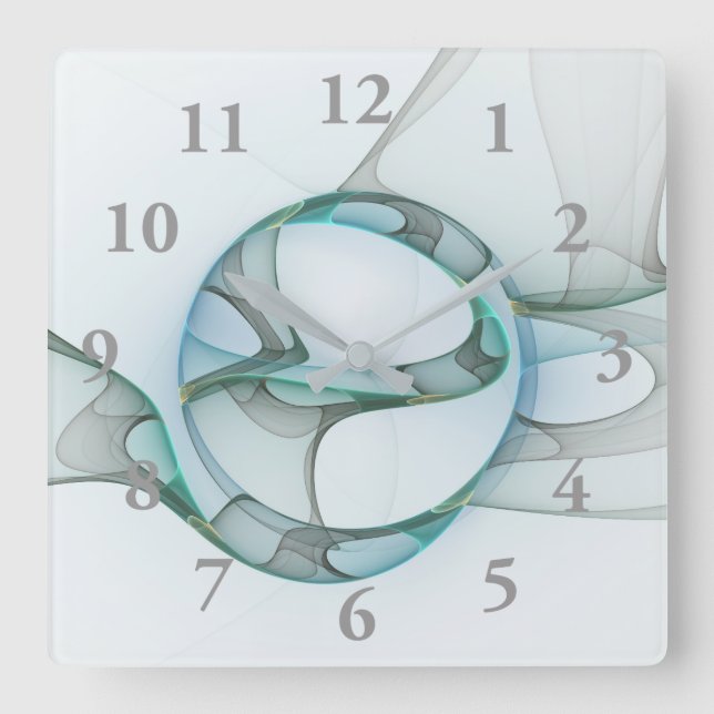 Fractal Art Blå turkos Grått Abstrakt Elegance Fyrkantig Klocka (Framsida)