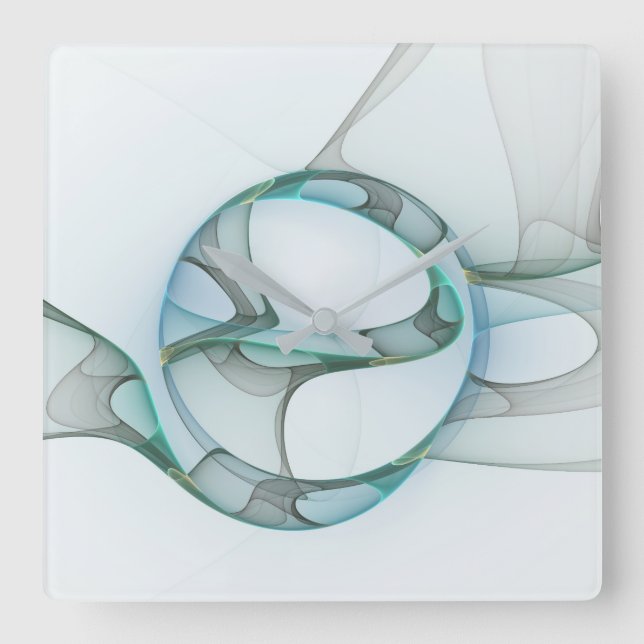 Fractal Art Blå turkos Grått Abstrakt Elegance Fyrkantig Klocka (Framsida)