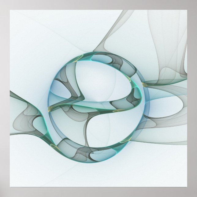Fractal Art Blå turkos Grått Abstrakt Elegance Poster (Framsidan)