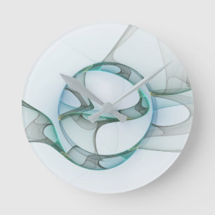 Fractal Art Blå turkos Grått Abstrakt Elegance Rund Klocka