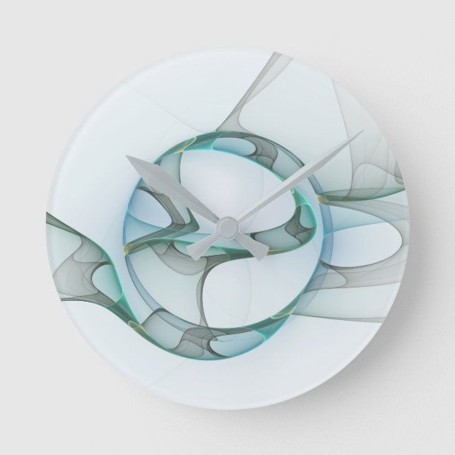 Fractal Art Blå turkos Grått Abstrakt Elegance Rund Klocka (Framsida)
