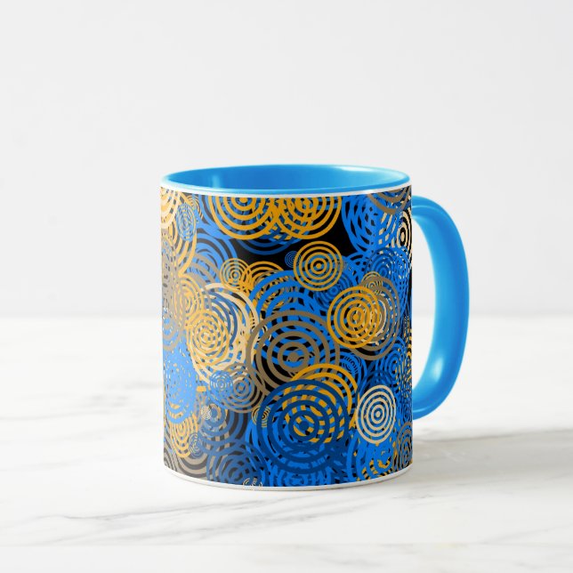 Fractal Art Blue Circles Swirl Mandala Wall Art Mugg (Framsida höger)