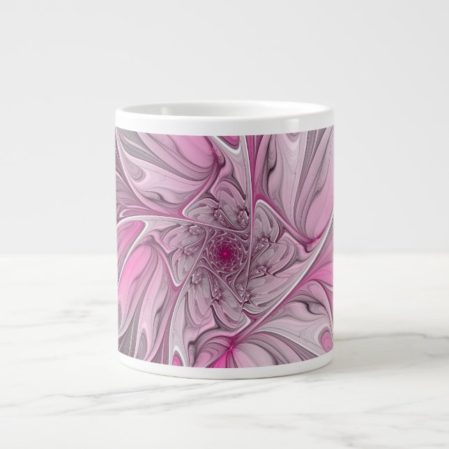 Fractal Art Rosa Flower Dream, Blommigt Fantasy Jumbo Mugg (Framsidan)