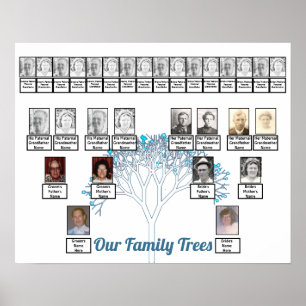 Fractal Art Träd Blåa blommor Family Träd Poster
