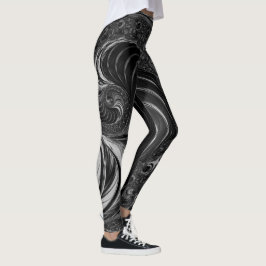 Fractal Black White Metall Nautilus Swirl Leggings