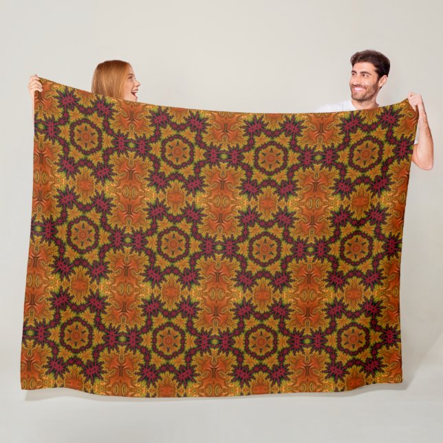 Fractal Bloom in Autumn Hues Fleece Blanket (På plats)