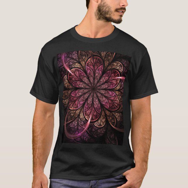 Fractal Bloom: Rosa och Guld Fusion T Shirt (Framsida)