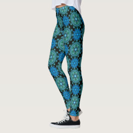 Fractal blue grönt oriental mönster leggings
