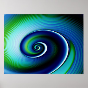 Fractal Blue Grönt Spiral Abstrakt Art Poster