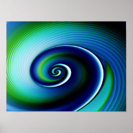 Fractal Blue Grönt Spiral Abstrakt Art Poster