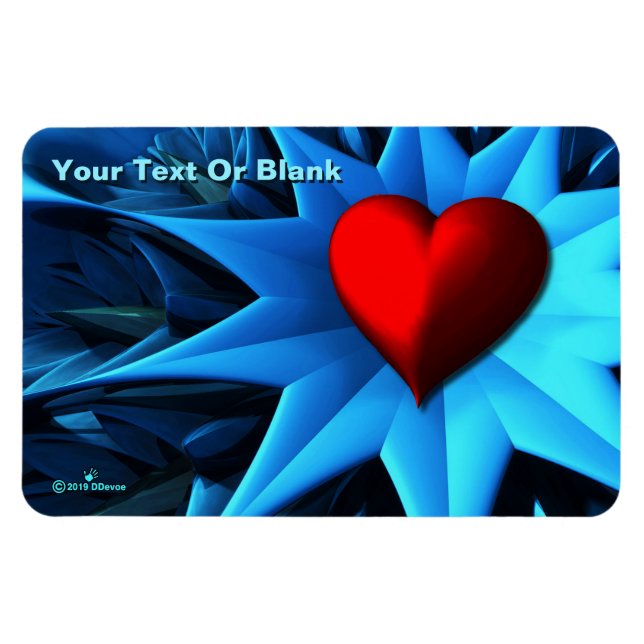Fractal Blue Heart Flower Magnet (Horisontell)