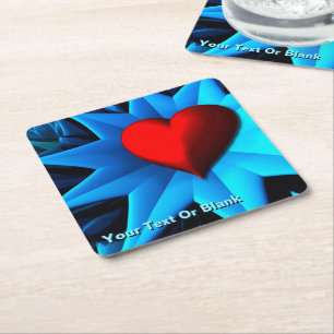 Fractal Blue Heart Flower Underlägg Papper Kvadrat