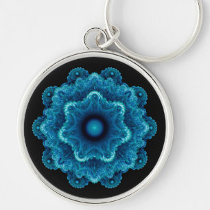 Fractal blue Natural mönster Rund Silverfärgad Nyckelring