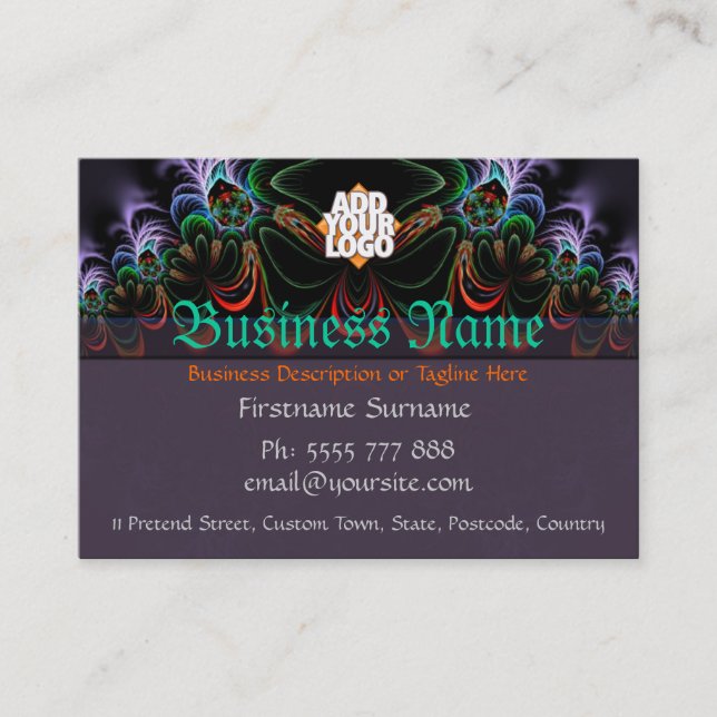 Fractal Butterfly Art w/Logotyp Big Affärskort Visitkort (Framsida)