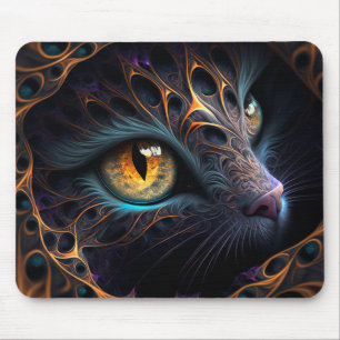Fractal Cat Ansikte i Black och Vibrant Färg Musmatta