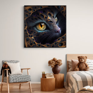 Fractal Cat Ansikte i Black och Vibrant Färg Poster