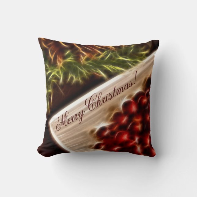 Fractal Cranberry-jul med Anpassade Text Kudde (Framsida)