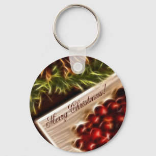 Fractal Cranberry-jul med Anpassade Text Nyckelring