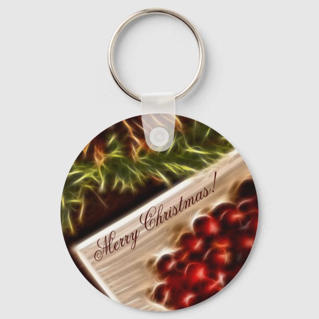 Fractal Cranberry-jul med Anpassade Text Nyckelring (Framsida)