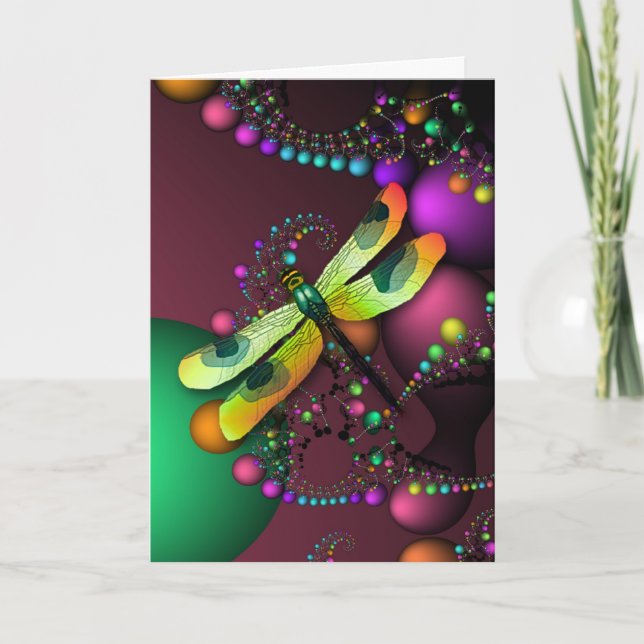 Fractal Dragonfly Birthday Card Kort (Framsida)