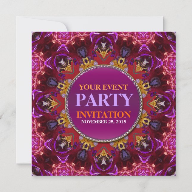 Fractal Embroidery mandala Party-inbjudan Inbjudningar (Framsida)